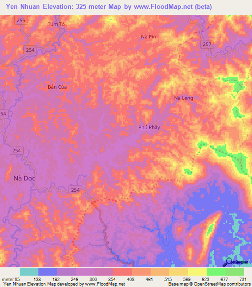 Yen Nhuan,Vietnam Elevation Map