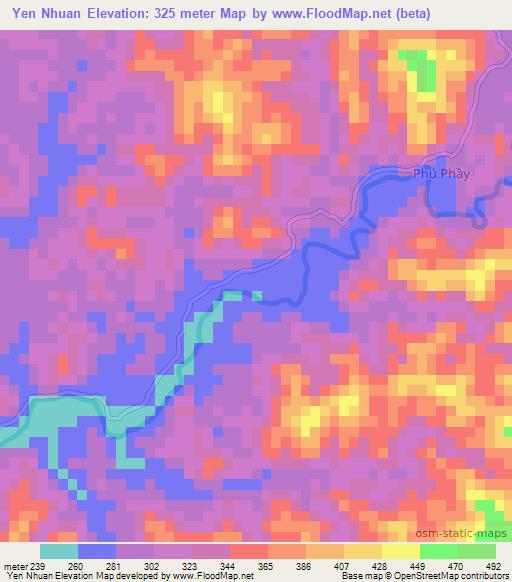 Yen Nhuan,Vietnam Elevation Map