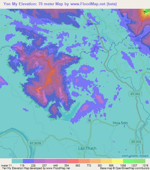 Yen My,Vietnam Elevation Map