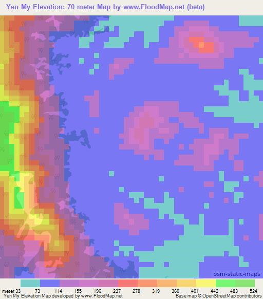 Yen My,Vietnam Elevation Map