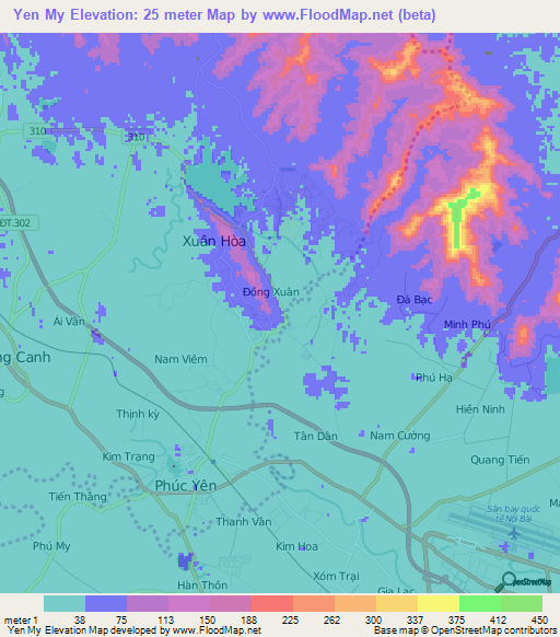 Yen My,Vietnam Elevation Map