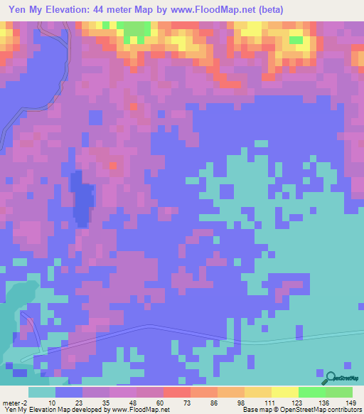 Yen My,Vietnam Elevation Map