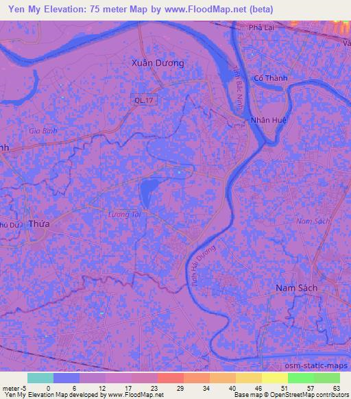 Yen My,Vietnam Elevation Map