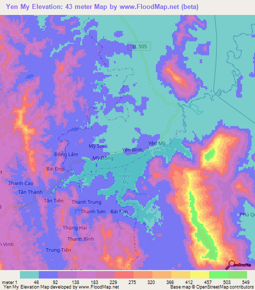 Yen My,Vietnam Elevation Map