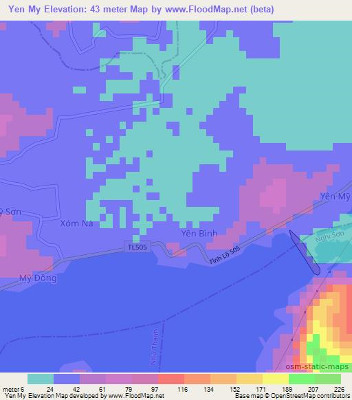 Yen My,Vietnam Elevation Map