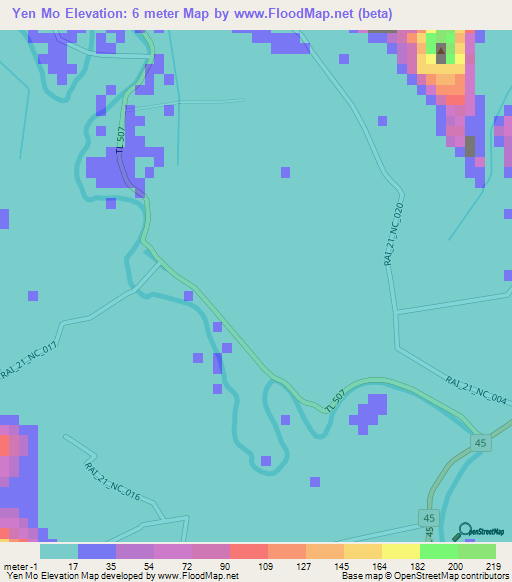 Yen Mo,Vietnam Elevation Map