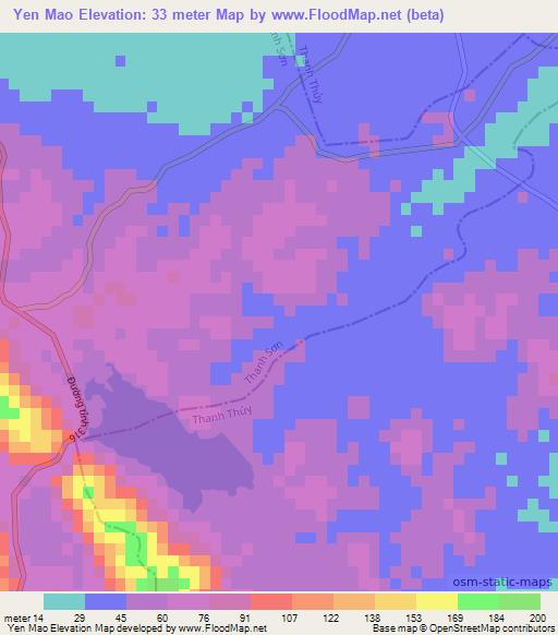 Yen Mao,Vietnam Elevation Map