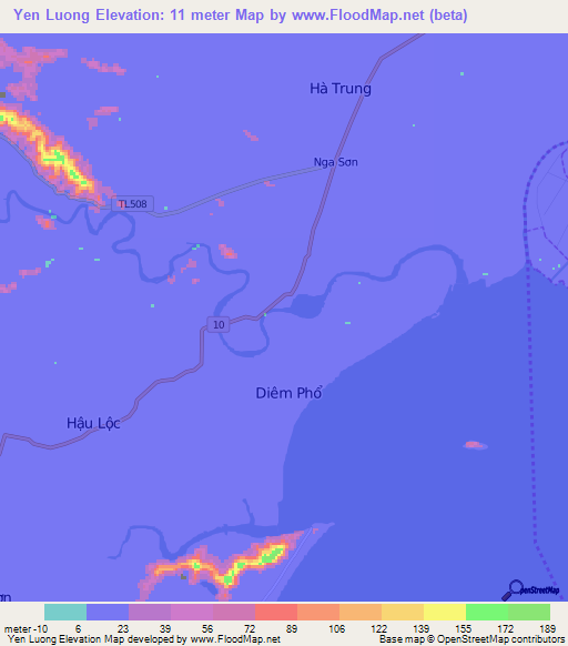 Yen Luong,Vietnam Elevation Map