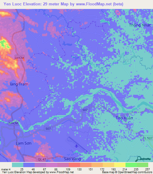 Yen Luoc,Vietnam Elevation Map