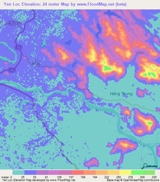 Yen Loc,Vietnam Elevation Map