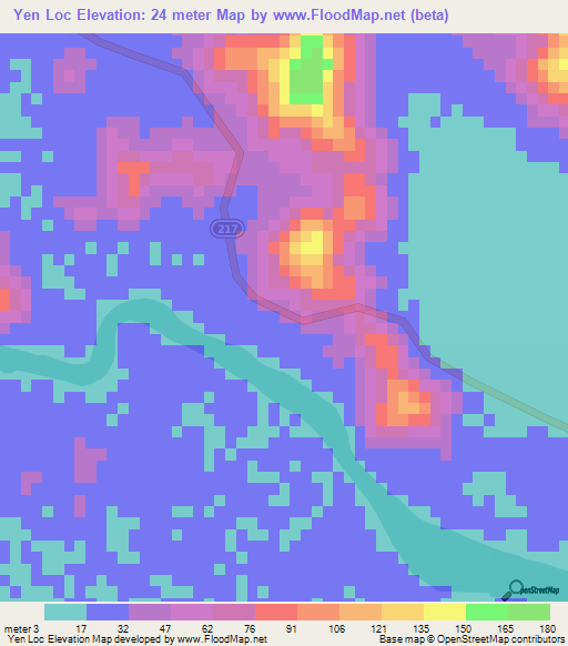 Yen Loc,Vietnam Elevation Map