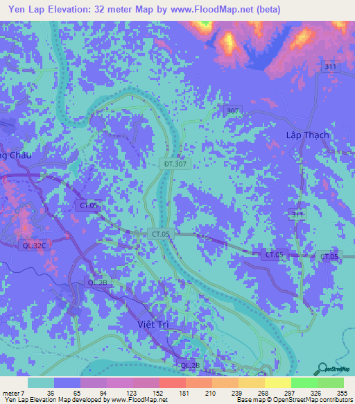 Yen Lap,Vietnam Elevation Map