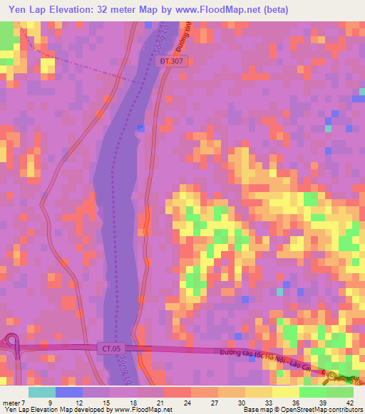 Yen Lap,Vietnam Elevation Map