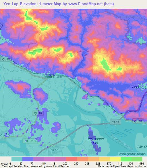 Yen Lap,Vietnam Elevation Map