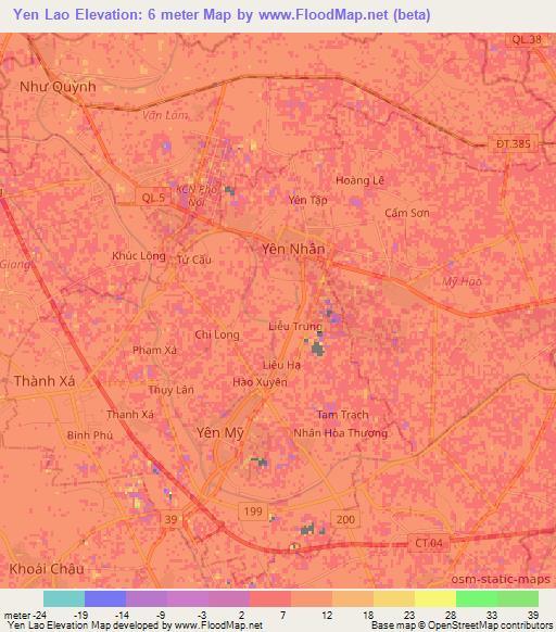 Yen Lao,Vietnam Elevation Map