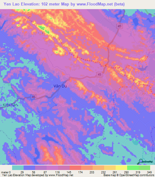 Yen Lao,Vietnam Elevation Map