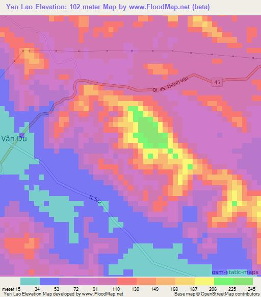 Yen Lao,Vietnam Elevation Map