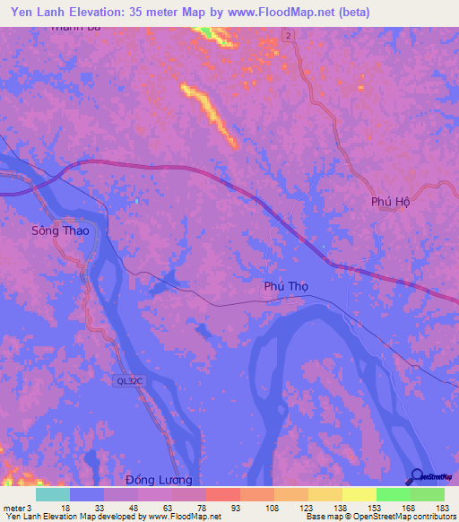 Yen Lanh,Vietnam Elevation Map