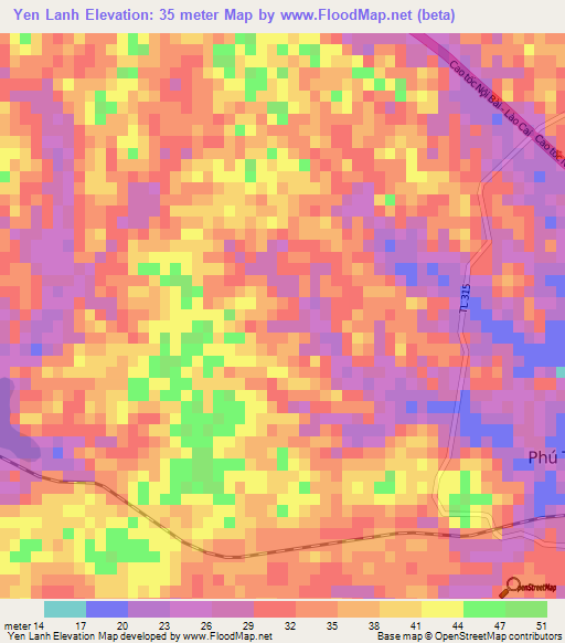 Yen Lanh,Vietnam Elevation Map