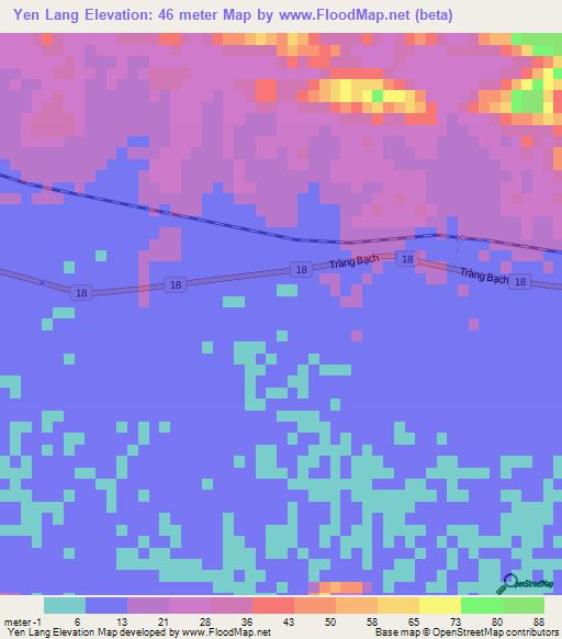 Yen Lang,Vietnam Elevation Map