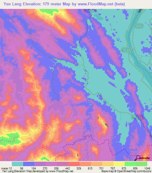 Yen Lang,Vietnam Elevation Map