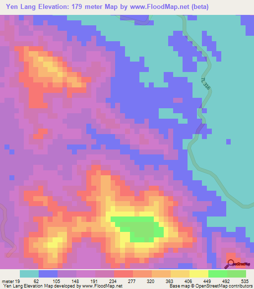 Yen Lang,Vietnam Elevation Map