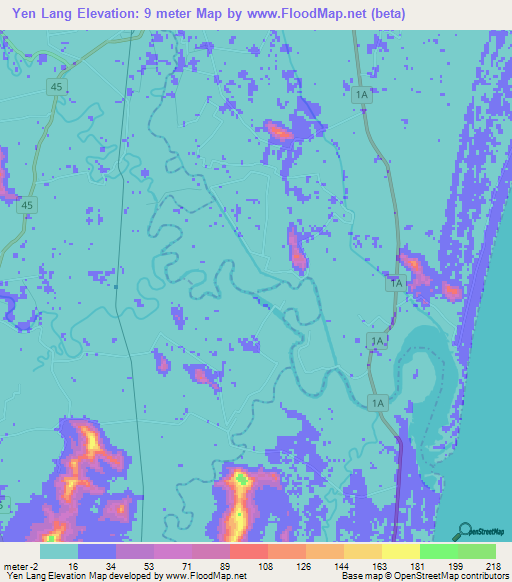 Yen Lang,Vietnam Elevation Map