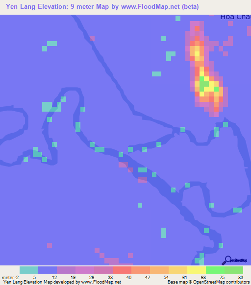 Yen Lang,Vietnam Elevation Map