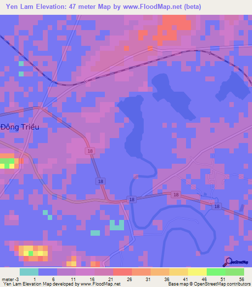 Yen Lam,Vietnam Elevation Map