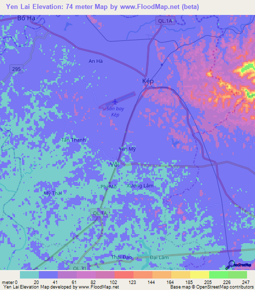 Yen Lai,Vietnam Elevation Map