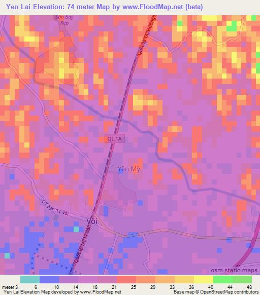 Yen Lai,Vietnam Elevation Map