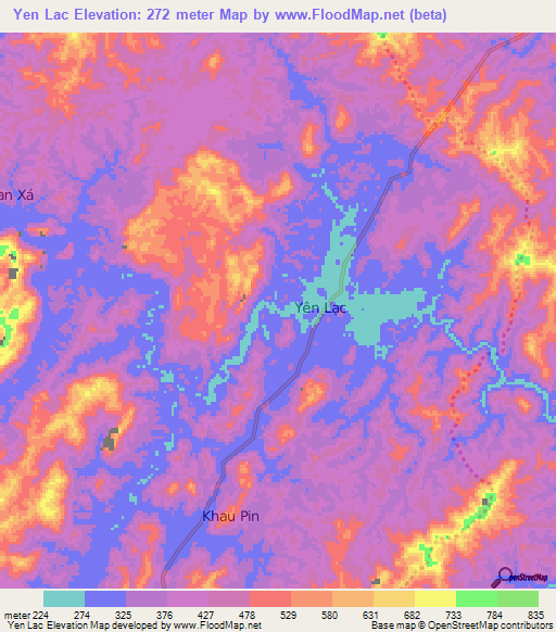 Yen Lac,Vietnam Elevation Map