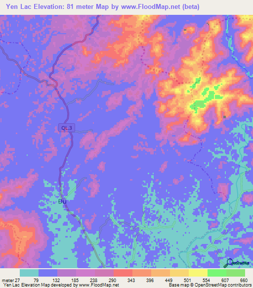 Yen Lac,Vietnam Elevation Map