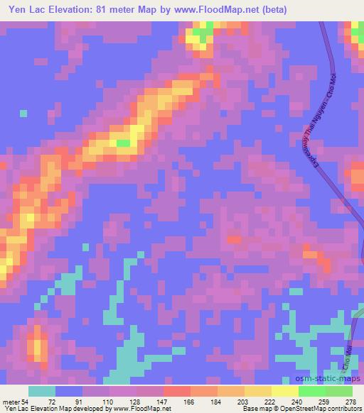 Yen Lac,Vietnam Elevation Map