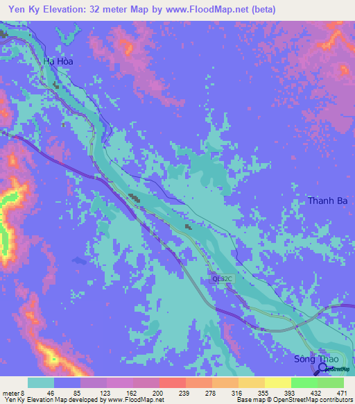 Yen Ky,Vietnam Elevation Map