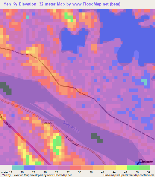 Yen Ky,Vietnam Elevation Map