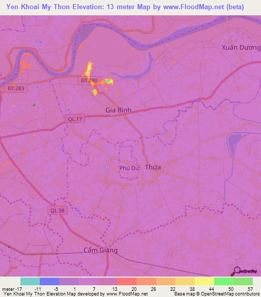 Yen Khoai My Thon,Vietnam Elevation Map