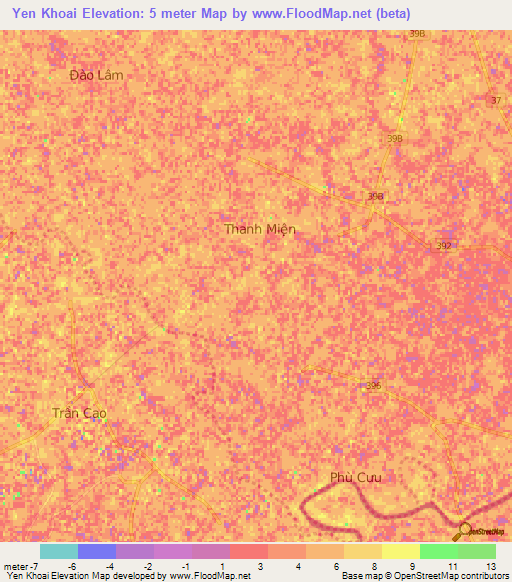 Yen Khoai,Vietnam Elevation Map