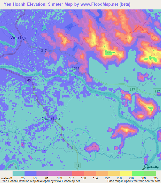 Yen Hoanh,Vietnam Elevation Map