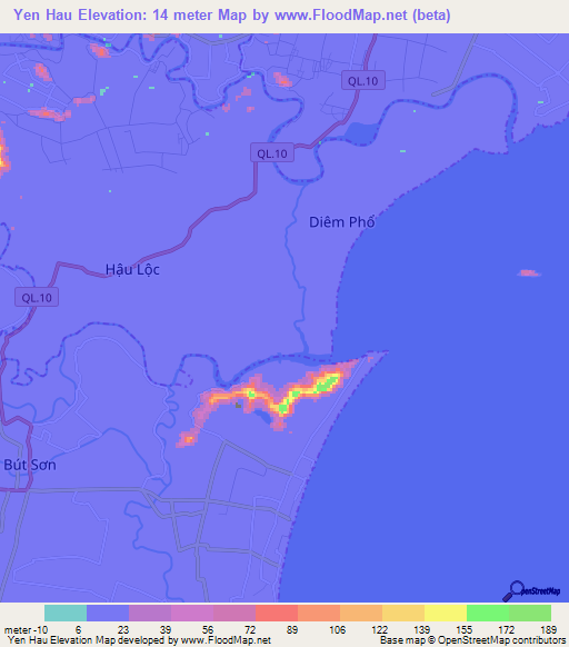 Yen Hau,Vietnam Elevation Map