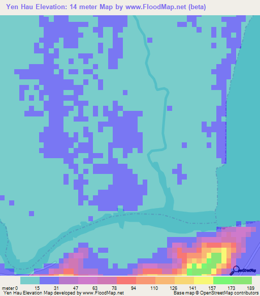 Yen Hau,Vietnam Elevation Map