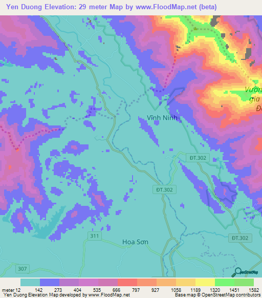 Yen Duong,Vietnam Elevation Map