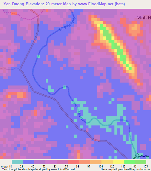 Yen Duong,Vietnam Elevation Map