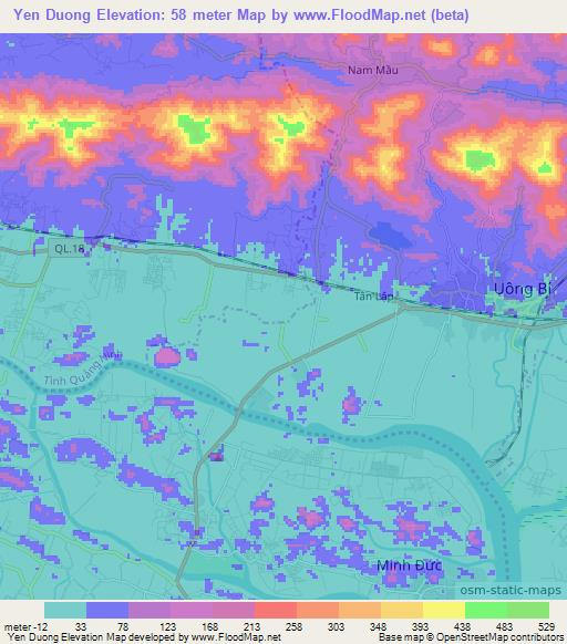 Yen Duong,Vietnam Elevation Map