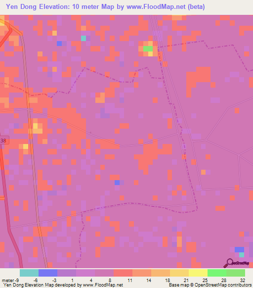 Yen Dong,Vietnam Elevation Map