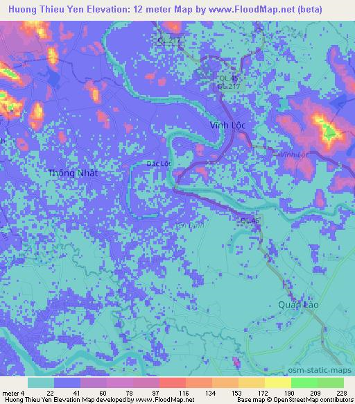 Huong Thieu Yen,Vietnam Elevation Map