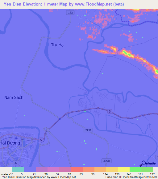 Yen Dien,Vietnam Elevation Map