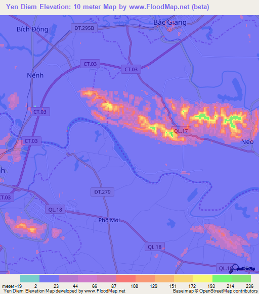 Yen Diem,Vietnam Elevation Map