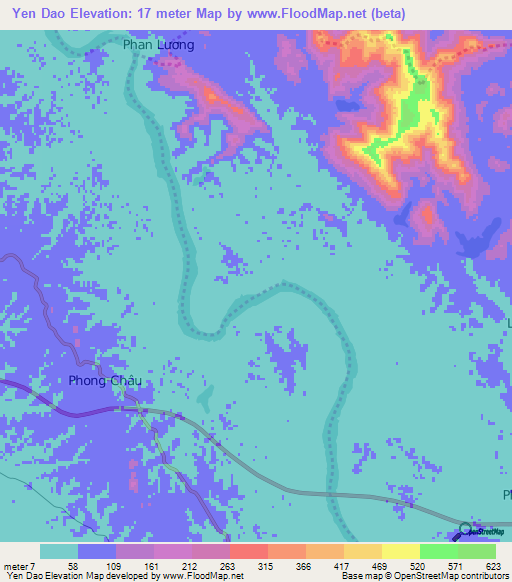 Yen Dao,Vietnam Elevation Map