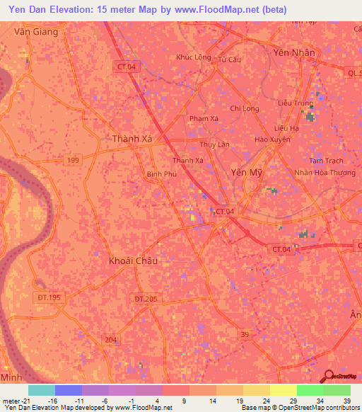 Yen Dan,Vietnam Elevation Map